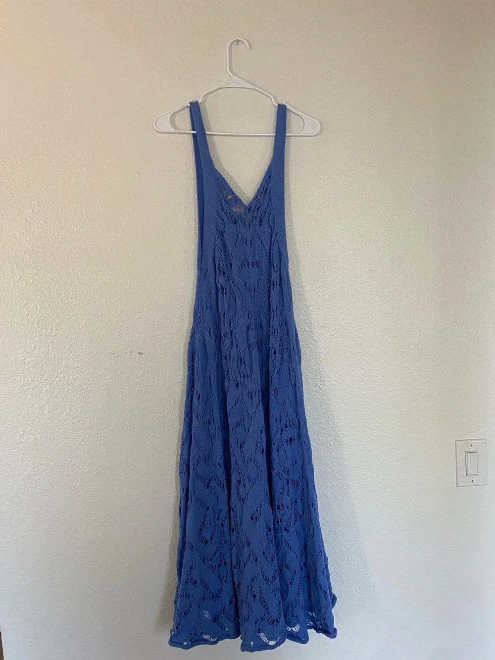 Free People Blue Bianca Boho Crochet Fauxchet Midi Dress
